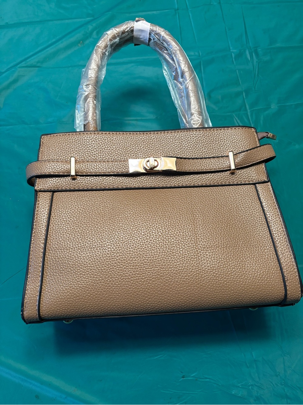Taupe Pebbled Leather Top-Handle Satchel